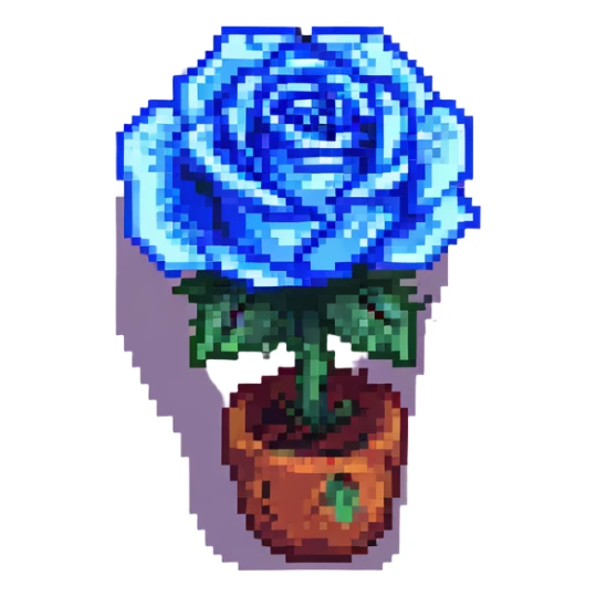 icon-style blue rose, clear and bold, pixel art sticker