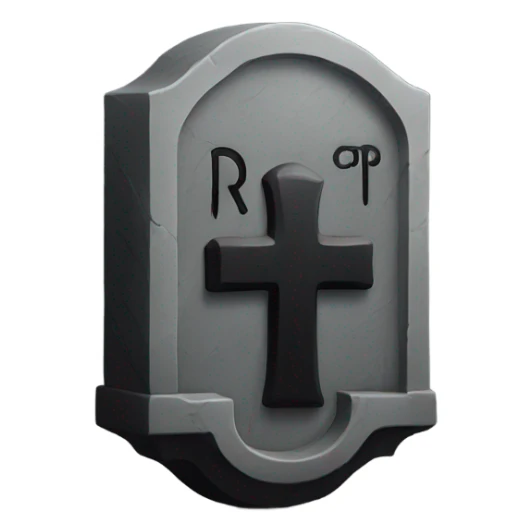 a black grave with the letters RIP on a silver  sticker