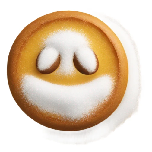 Upside down smiley face with a bunch of sugar powder on its face sticker