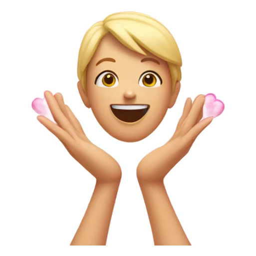 happy face, making a heart with their hands, ￼ surrounded by pink hearts, ￼￼ sticker