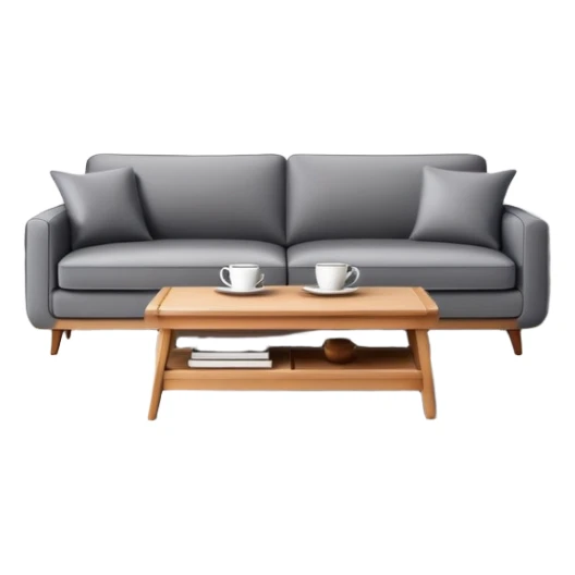 A stylish living room with sofa, coffee table, and decorative items sticker