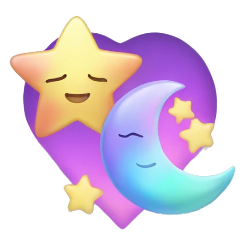 Kawaii iridescent star and moon falling in love sticker