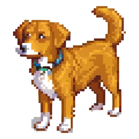 cachorro caramelo vira-lata em pé abanando o rabo pixel art sticker