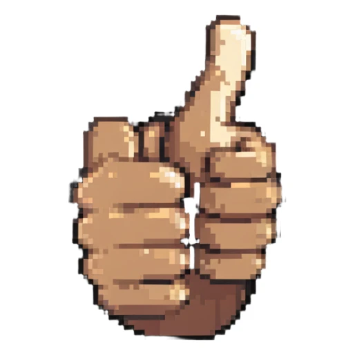 Thumbs up hand with dark skin and light skin highlights, pixelated style sticker