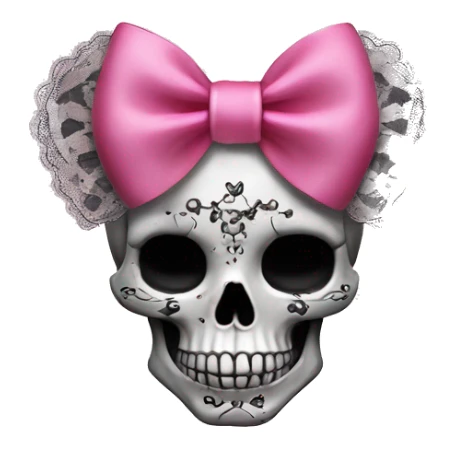 coquette detailed gothic skull with cute pink lace bow sticker