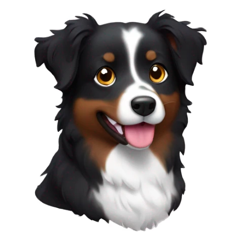 Small black australian shepherd dog with huge maroon heart sticker