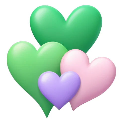 Light pink heart, light Purple Heart, and green heart sticker
