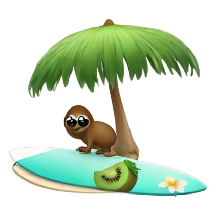 A kiwi on surfboard near an island sticker