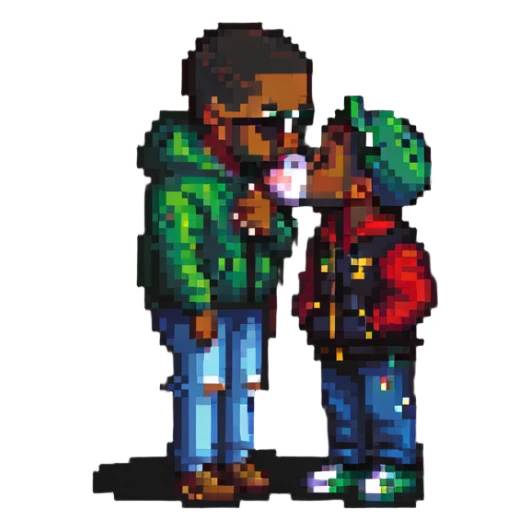 P Diddy kissing Drake, pixel art sticker