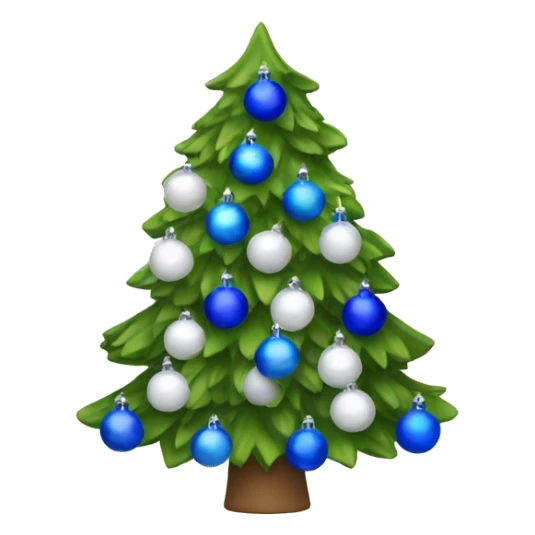 Christmas tree with white and blue bulbs and white and blue bows and lights sticker