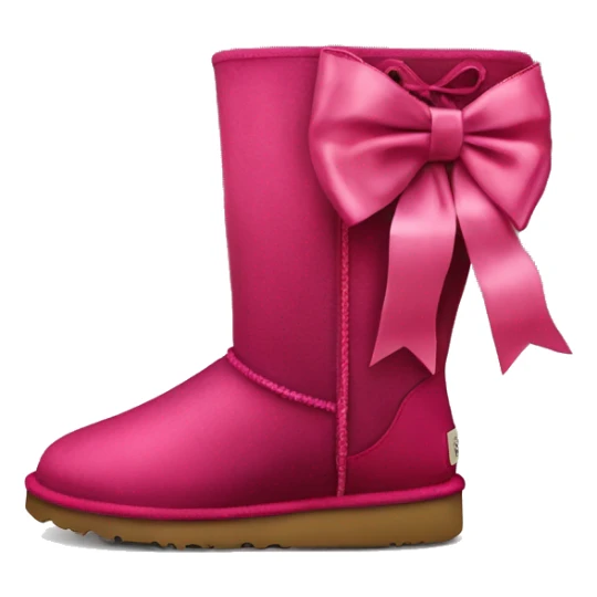 Realistic pair of zip up raspberry color Ugg boots with silk ribbon bow sticker