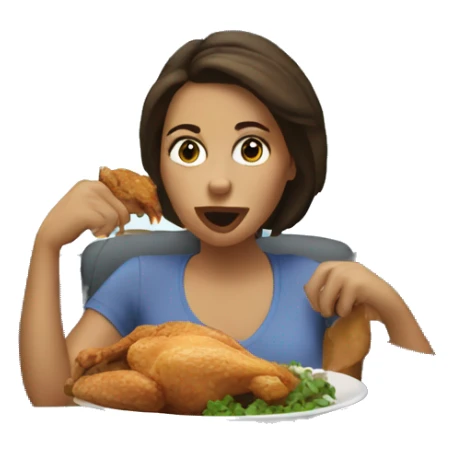 White, brunette woman eating chicken in the car sticker
