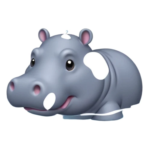hippo emoji floating on water, cute and simple style, light gray color sticker
