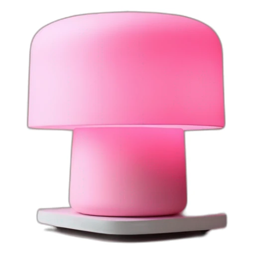 A pink colour light lamp on a table at the corner of a room having brick design walls sticker