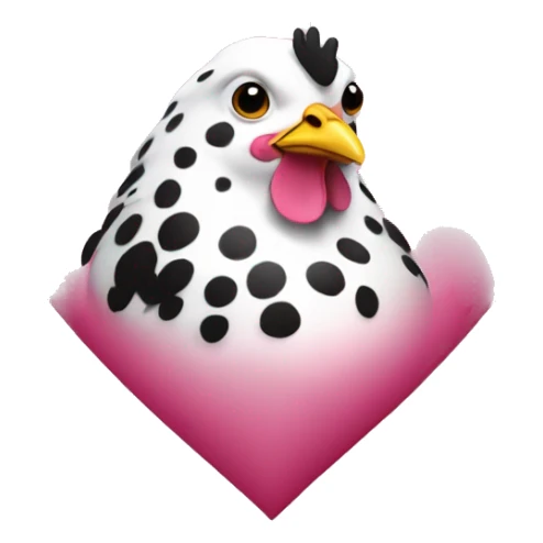 Black and white spotted chicken inside a pink heart sticker