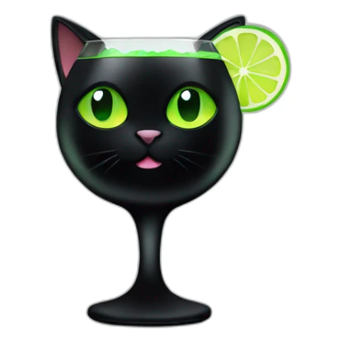 black cat with green eyes and a cocktail in its paws sticker