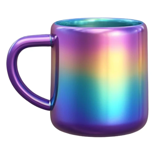 8k, hyperrealistic realistic coffee mug  in futuristic iridescent colors, 3D rendering, isolated, no background, glossy appearance  sticker