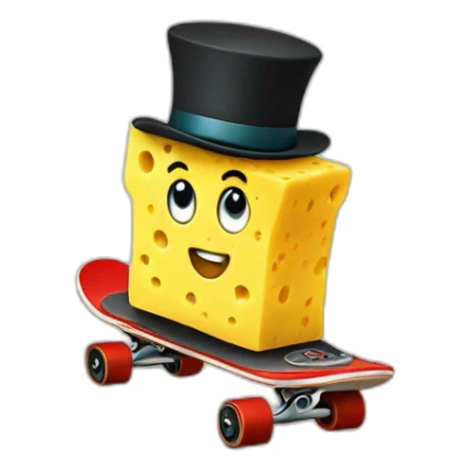 Sponge emoji with top hat on wheeled skateboard sticker