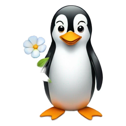 penguin holding flower and thumbs up sticker