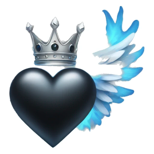 Black colored heart with wings and blue flames and a silver crown sticker