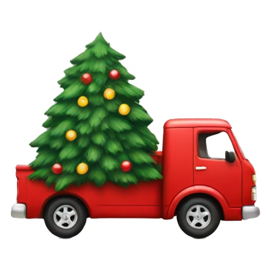 red truck with a christmas tree in the trunk sticker