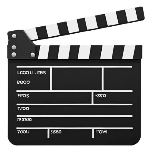 Super minimalist movie clapperboard in black and white, extremely simple geometric shapes, iOS emoji style with absolute minimal details sticker