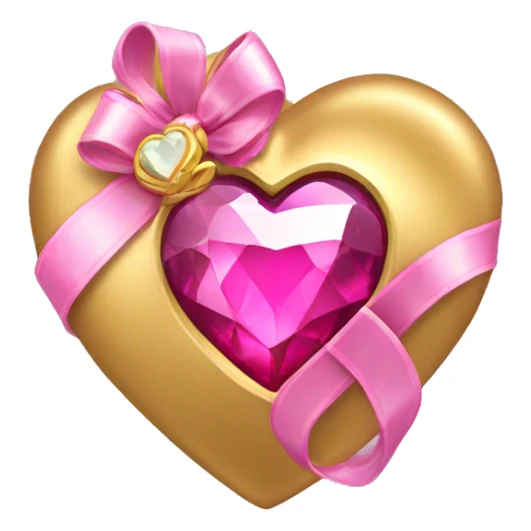 gold heart with pink gemstone and ribbons sticker