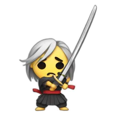 anime style emoji holding a katana angry sticker
