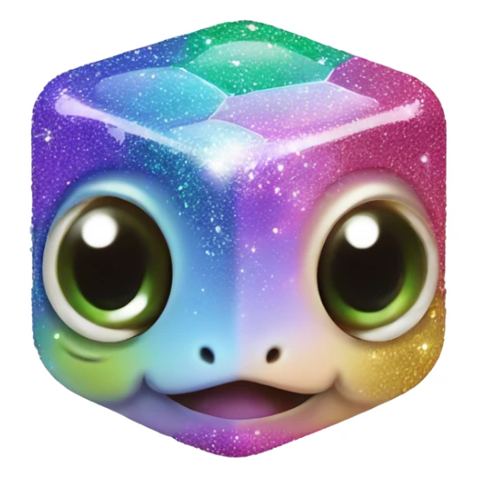 Kawaii colorful baby turtle in a glitter cube  sticker