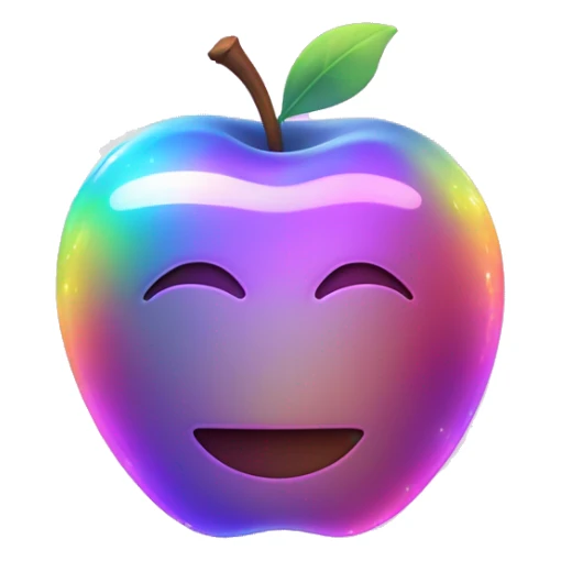 A sleek, holographic apple with a glowing, shifting gradient of colors, surrounded by subtle floating sparks and a soft, futuristic aura.

 sticker