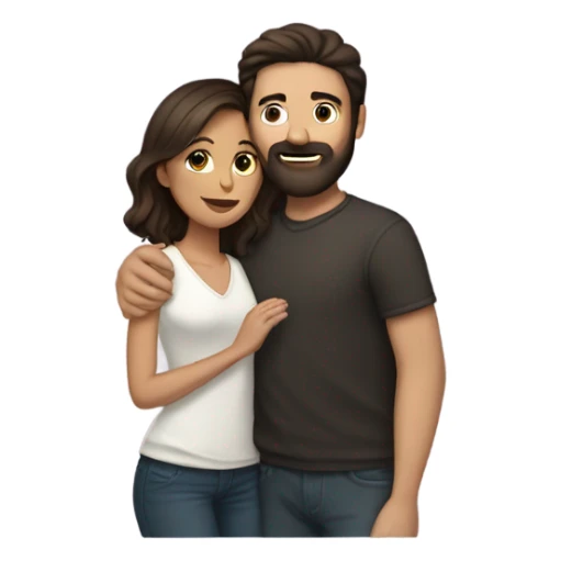 Dark haired white man with beard hugging beautiful woman with medium tan/brown skin and short dark brown hair  sticker