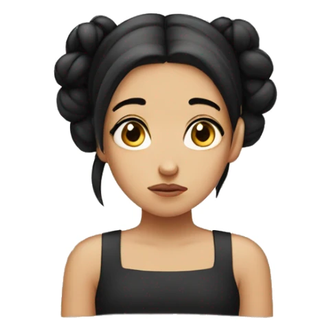 sad girl with black hair in two buns sticker