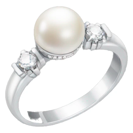 silver wedding ring with pearl and diamonds sticker