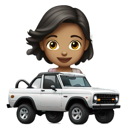 Girl with dark brown hair on a light grey Ford Bronco four door sticker