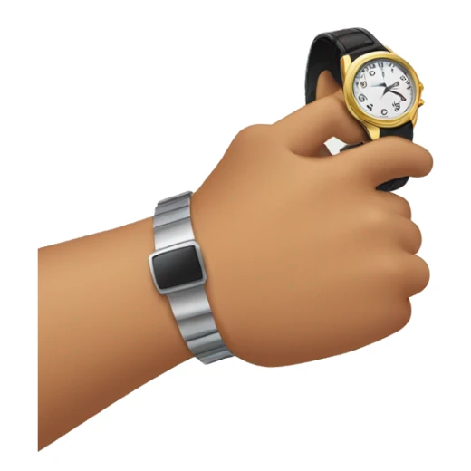 Finger pointing to a wrist watch sticker
