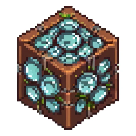 brown cube with small gray stones inside and green grass on top sticker