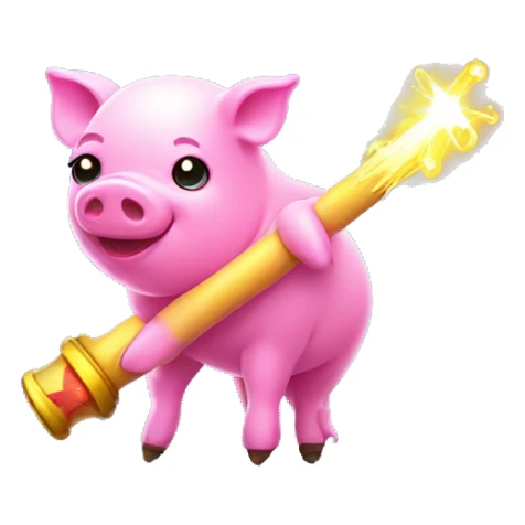 Kawaii neon pig with magic hand and wand  sticker