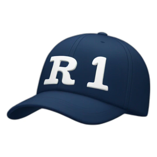 a navy baseball cap with a white letter R on the front sticker