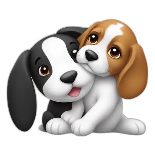 White and Black rabbit with beagle giving a hug sticker