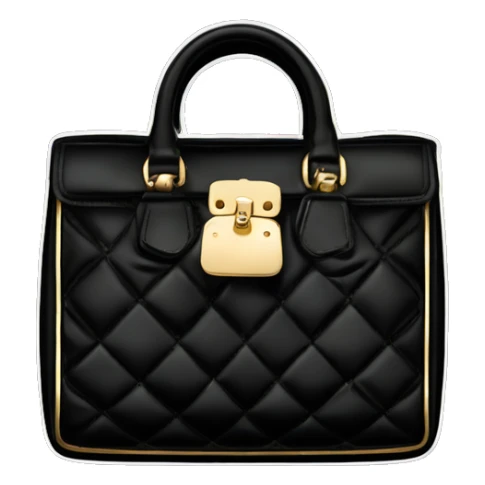 “Create a sticker of a black quilted Miu Miu bag with gold lettering sticker