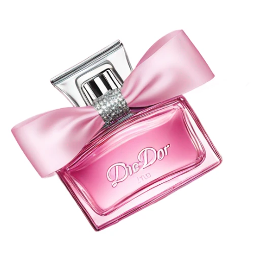 miss dior pink perfume clear bottle metal sparkly bow around the cap sticker