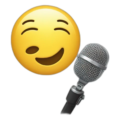 a emojie holds a microphone in his hand, above him is a cloud with text sticker