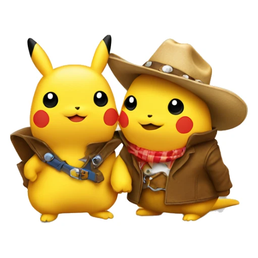 Two pikachus facing each other with cowboy hats on sticker