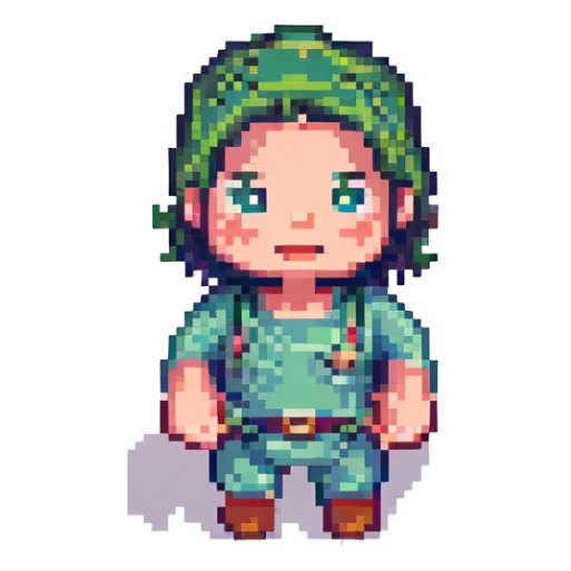 kid making a 'no deal' gesture, retro and blocky pixel art style sticker