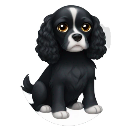 Small completely black king spaniel with black fur on his whole face and white fur on chest sticker