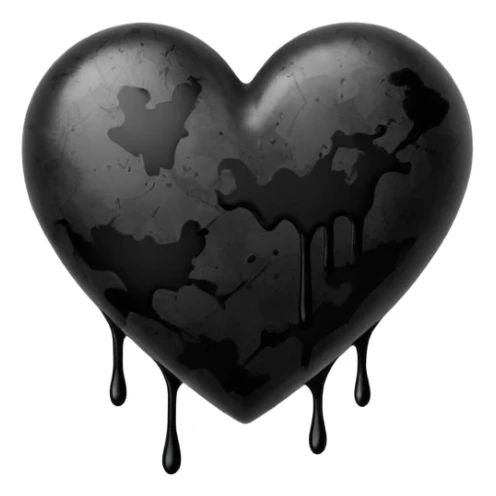 black ink heart emoji with ink streaks, isolated on white background, grung sticker