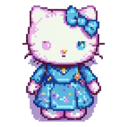 Hello Kitty, pixel art style, standing and waving, retro video game look sticker