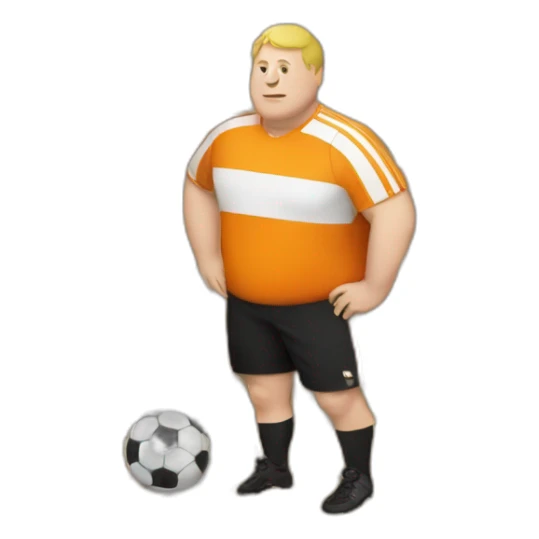 Fat white man play soccer orange and black sticker