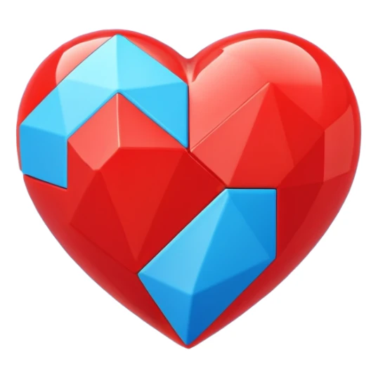 A blocky geometric red 3D heart with a glowing blue star inside sticker