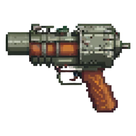 under barrel grenade launcher inspired by Call of Duty, pixel art style, detailed, compact, side view, no text sticker